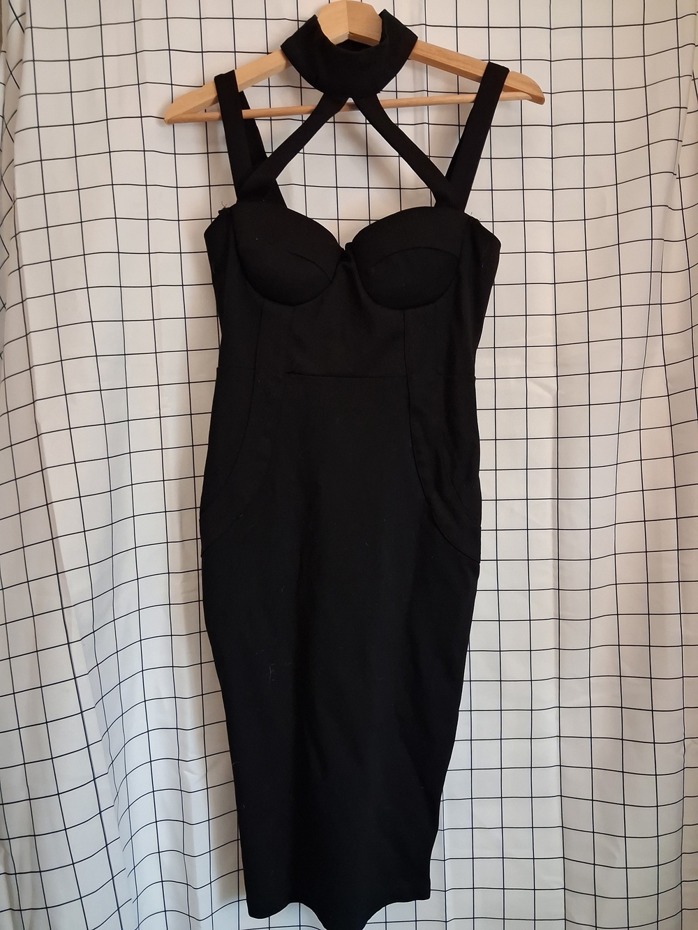 Fashion Nova Black Strappy Midi Dress with Halter Neck